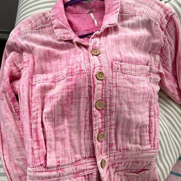 Free People Pants - Free people pink gauze jumpsuit boiler suit